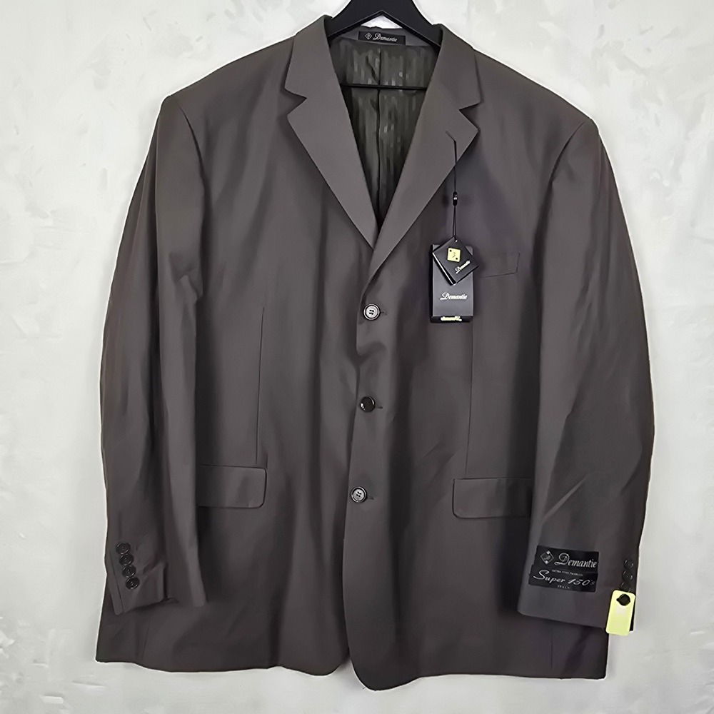 New Demantie Super 150s Blazer 54R Charcoal Brown 3-Button Travel Jacket W48